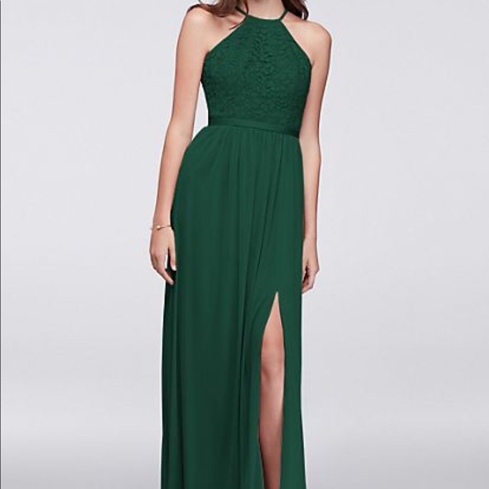 Emerald green halter bridesmaid dress